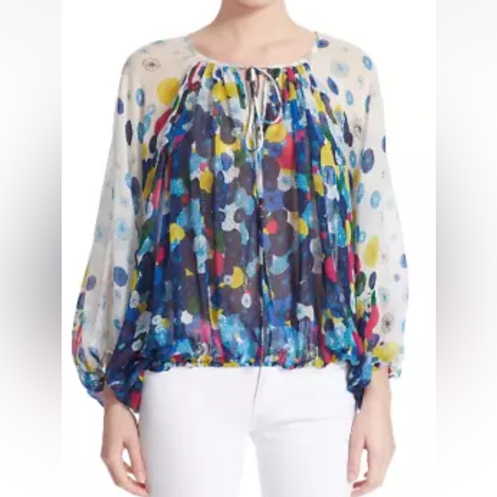 NWT DVF Diane von Furstenberg 'Emelia' Silk Top Floating Flower Multi S